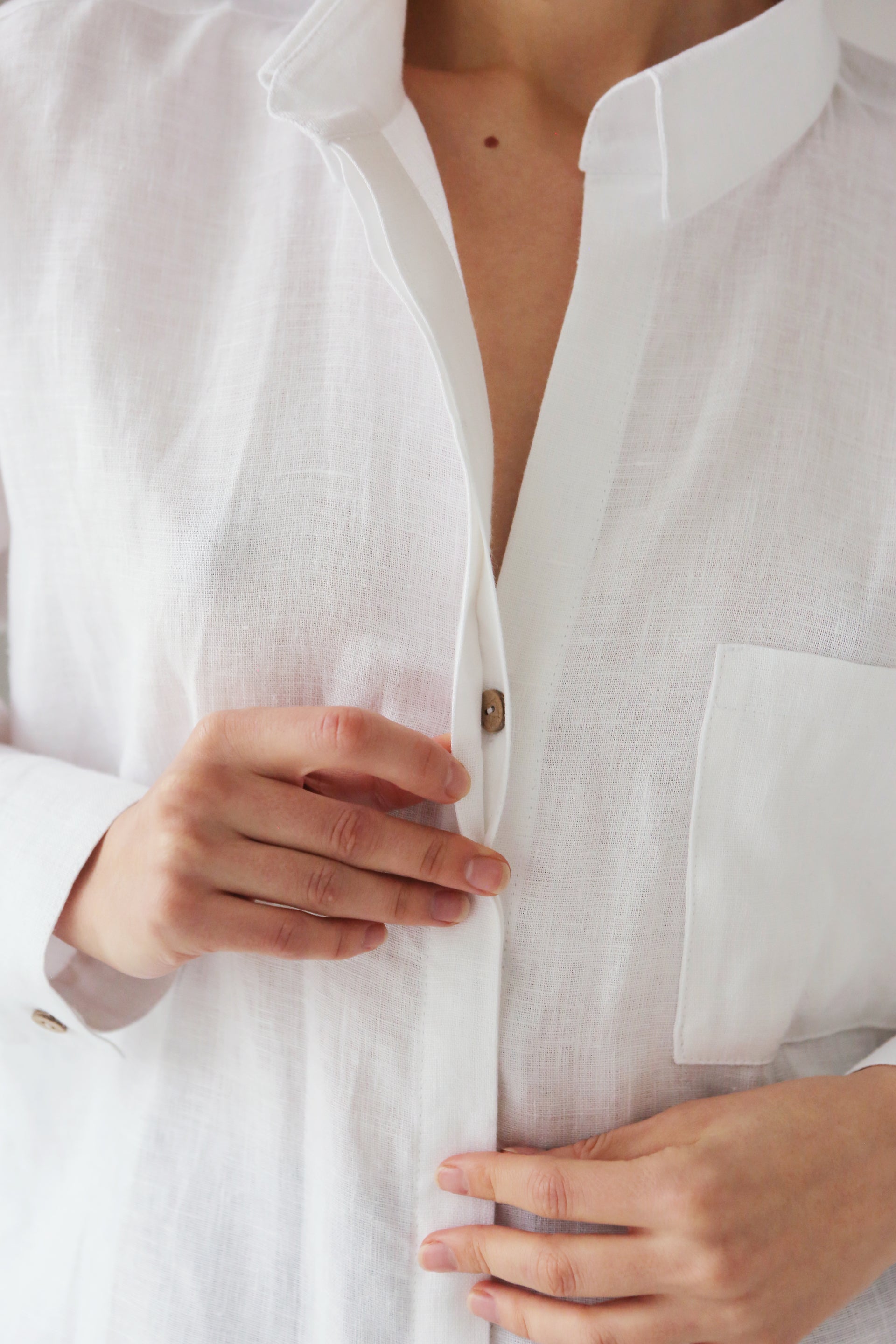 Oversized Linen Shirt Azolla in White Top for Women - gallery