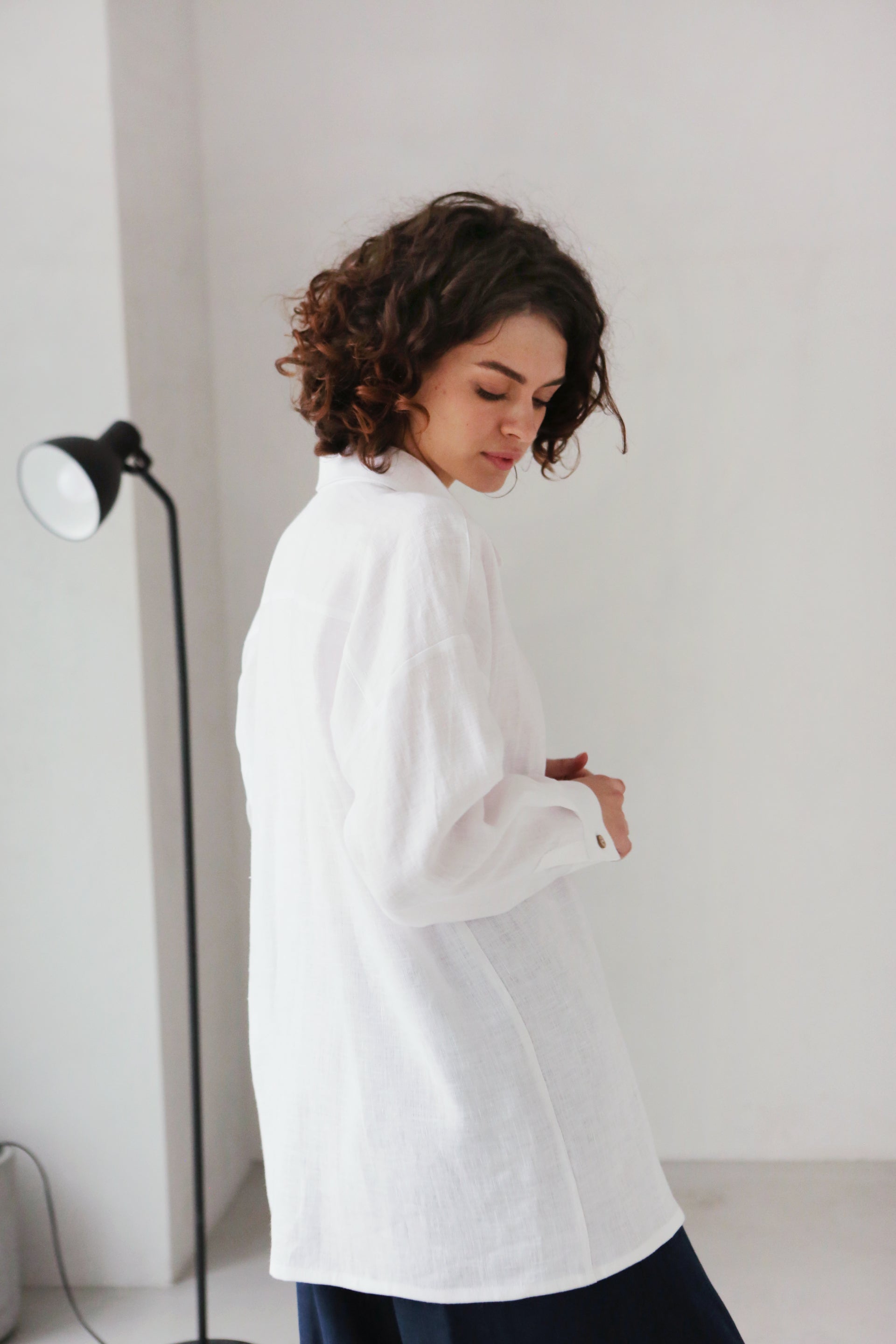 Oversized Linen Shirt Azolla in White Top for Women - gallery