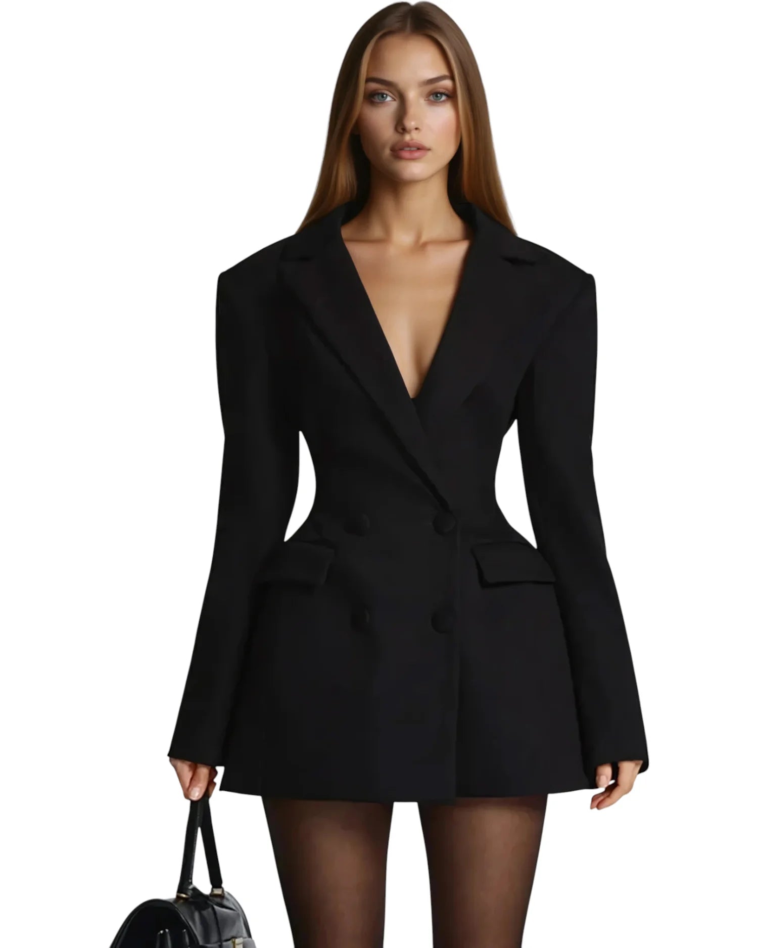 Sage Black Double-Breasted Mini Blazer Dress for Women - gallery