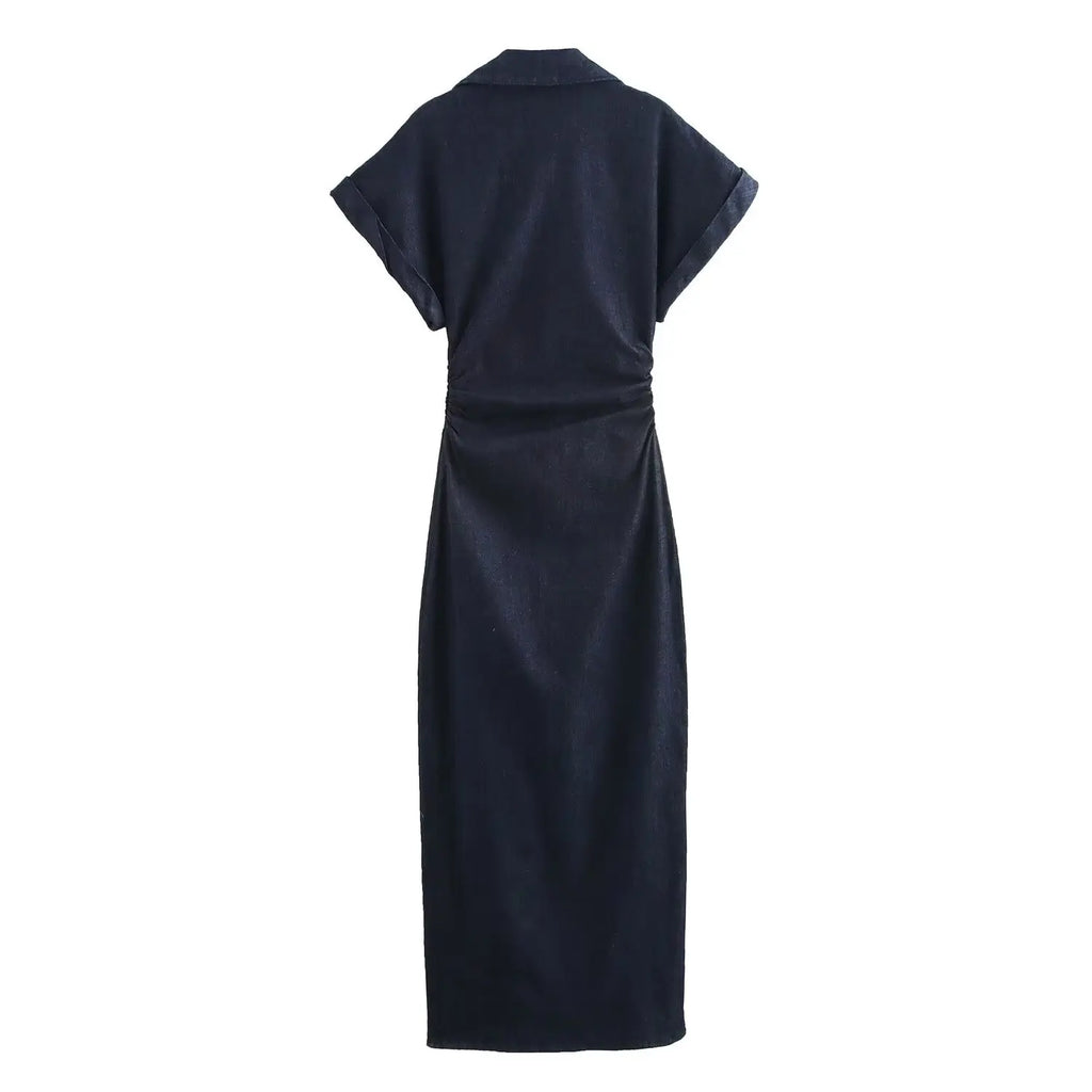 Snatched-Waist Denim Midi Dress for Women - gallery
