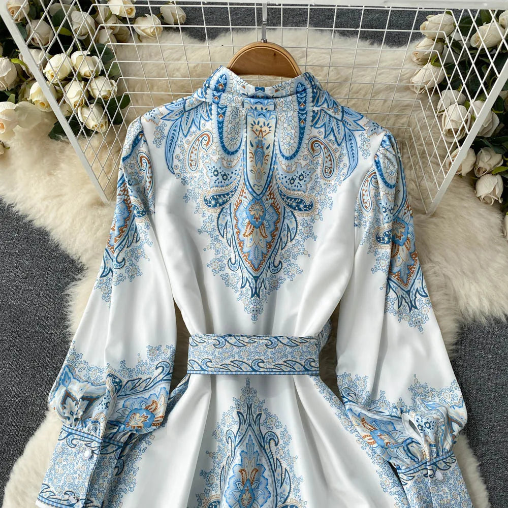 Floral Print A-Line Dress with Belted Waist