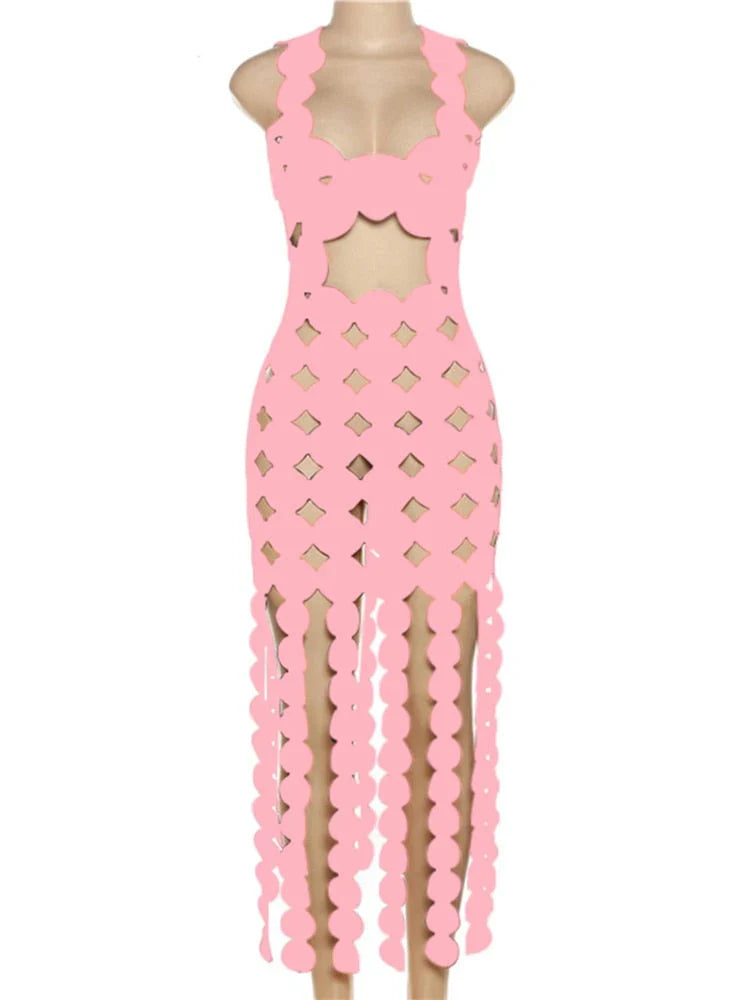 Shifa Square Neck Cut Out Tassel Resort Wear Dress for Women - gallery