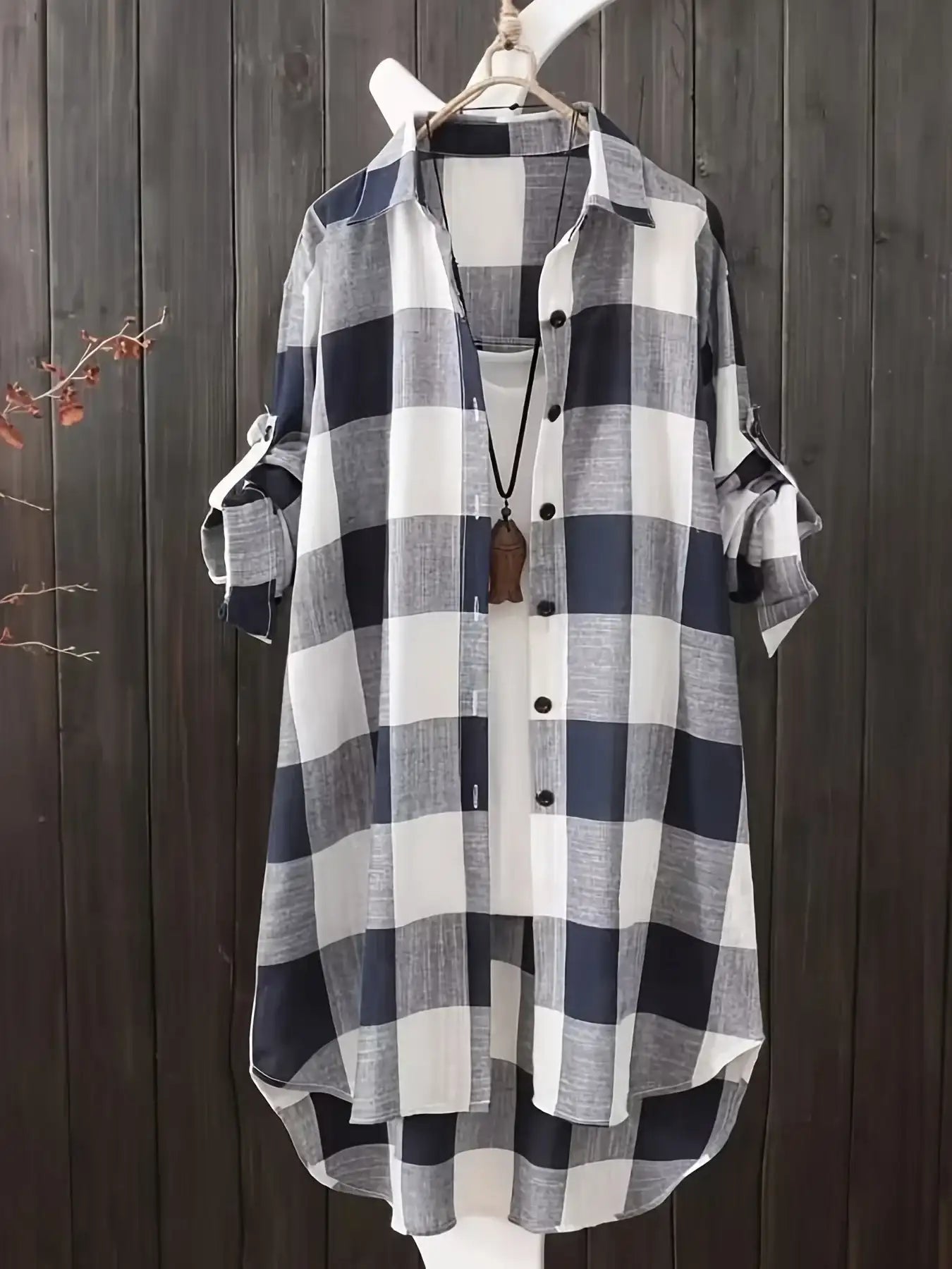 Loose Stripe Plaid Lightweight Long Sleeve Shirt Top for Women - White