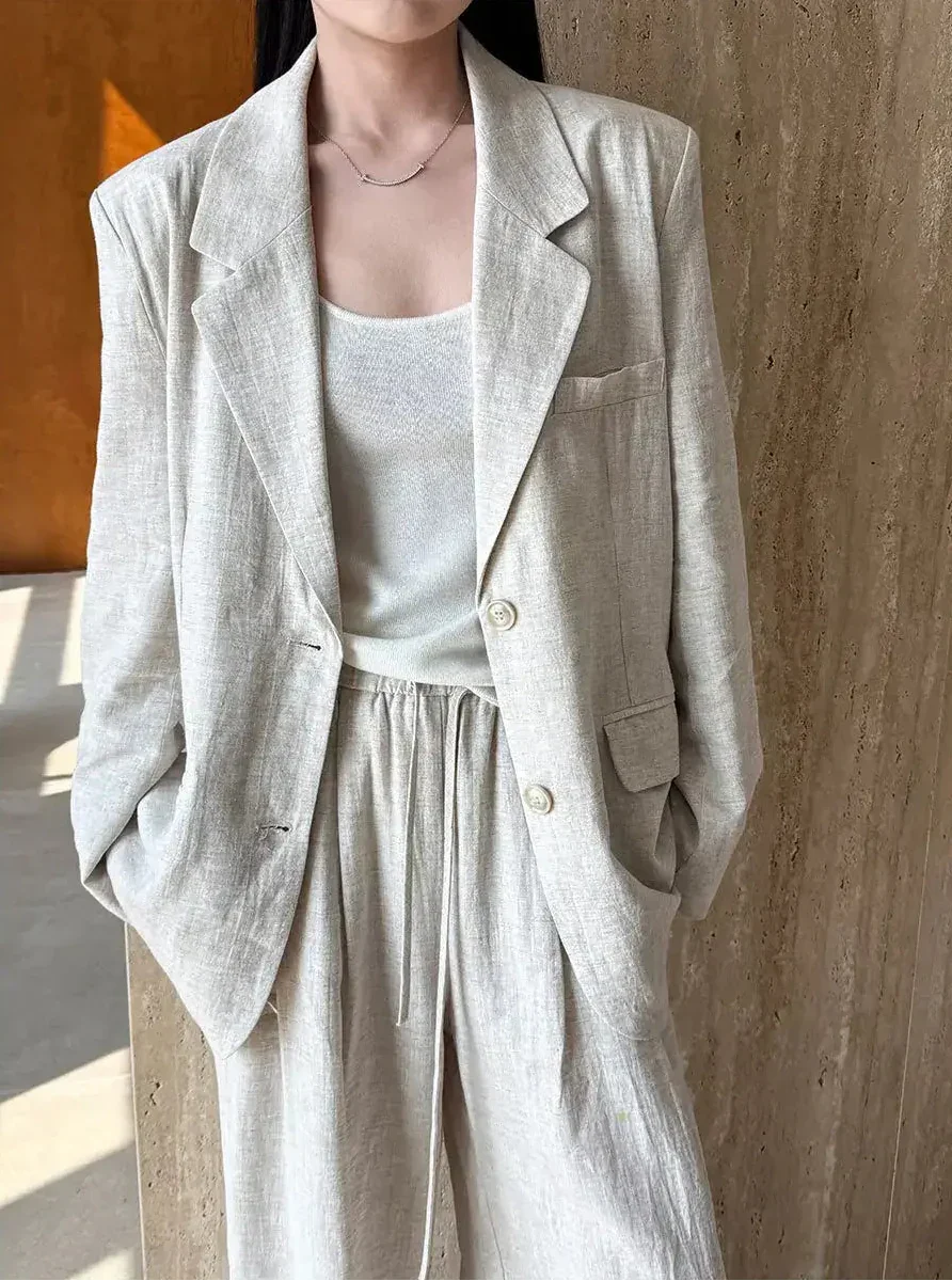 Premium Linen Blazer and Pants Set Trousers for Women - gallery