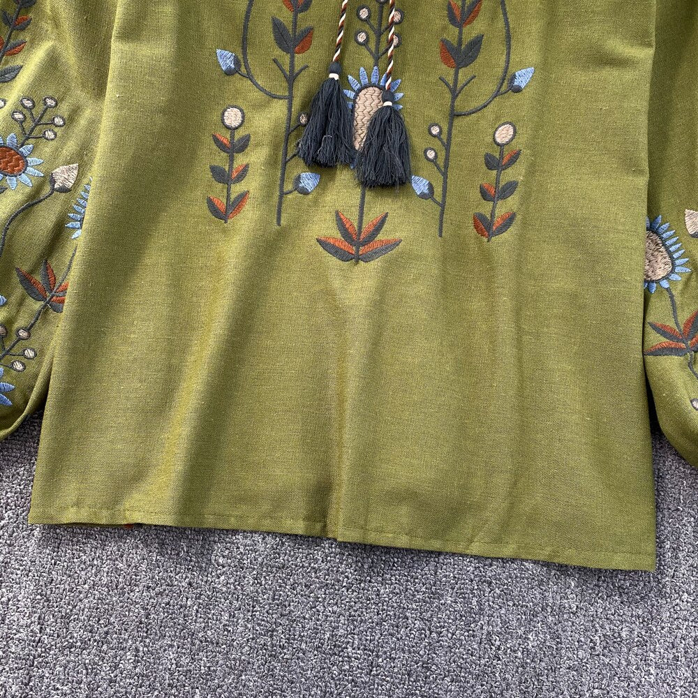 Embroidered O-Neck Loose Fit Blouse for Women - gallery