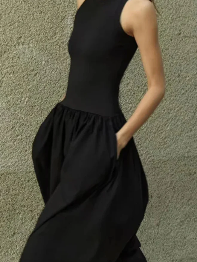 Minimalist Black Midi Dress for Women - gallery
