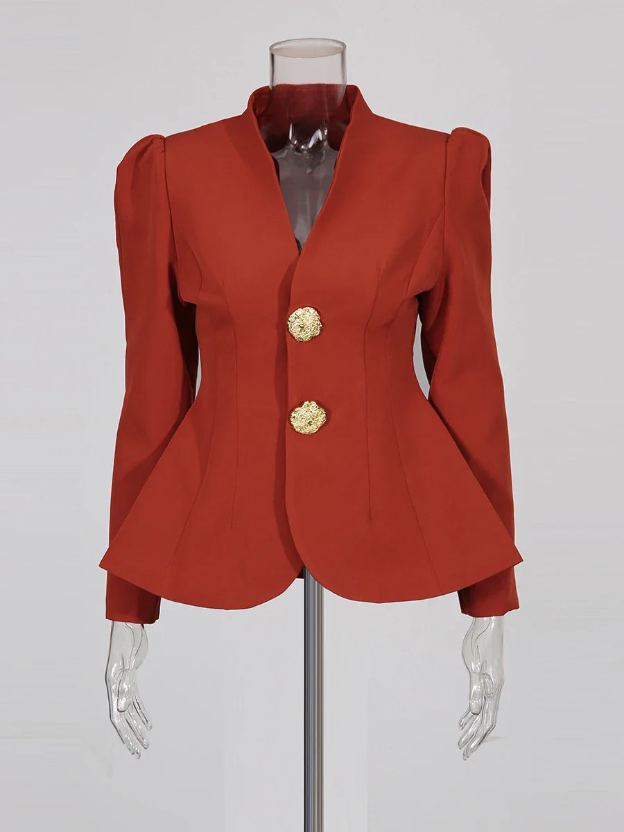 Stand Collar Gold Button Blazer & Trouser Set Trousers for Women - gallery