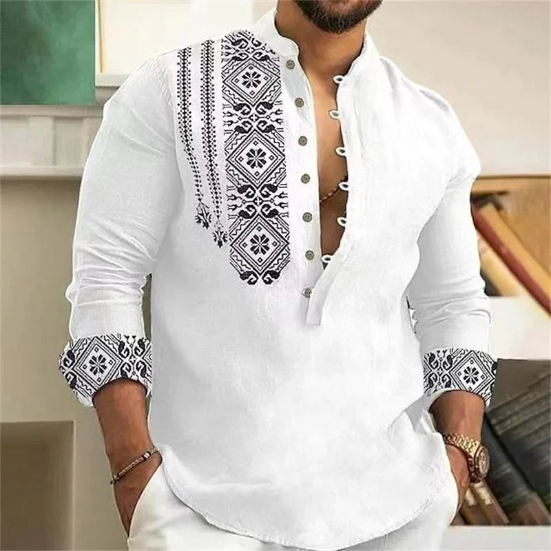 Linen Cardigan Button Slim-Fit Shirt for Men - gallery