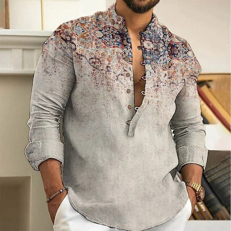 Linen Cardigan Button Slim-Fit Shirt for Men - gallery