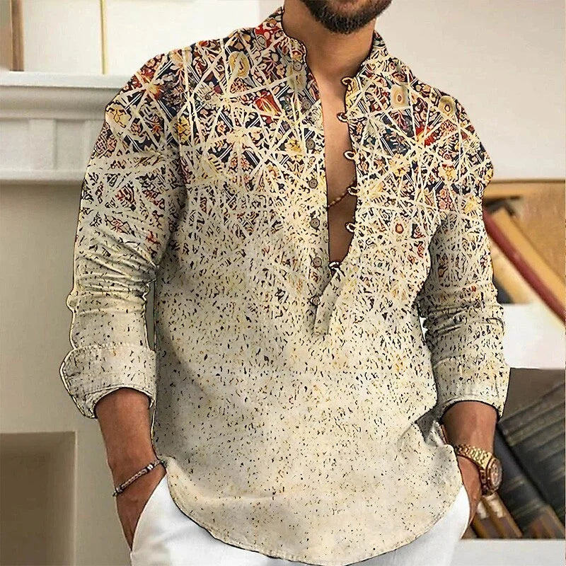 Linen Cardigan Button Slim-Fit Shirt for Men - gallery