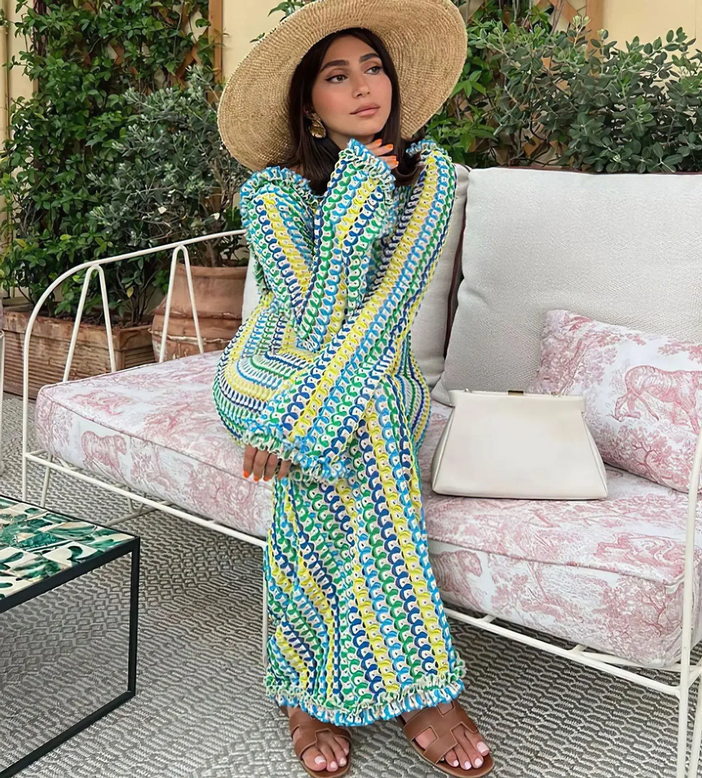 Liora Crochet Backless Maxi Dress – Flared Sleeve Holiday Dress, Beach C... — gallery