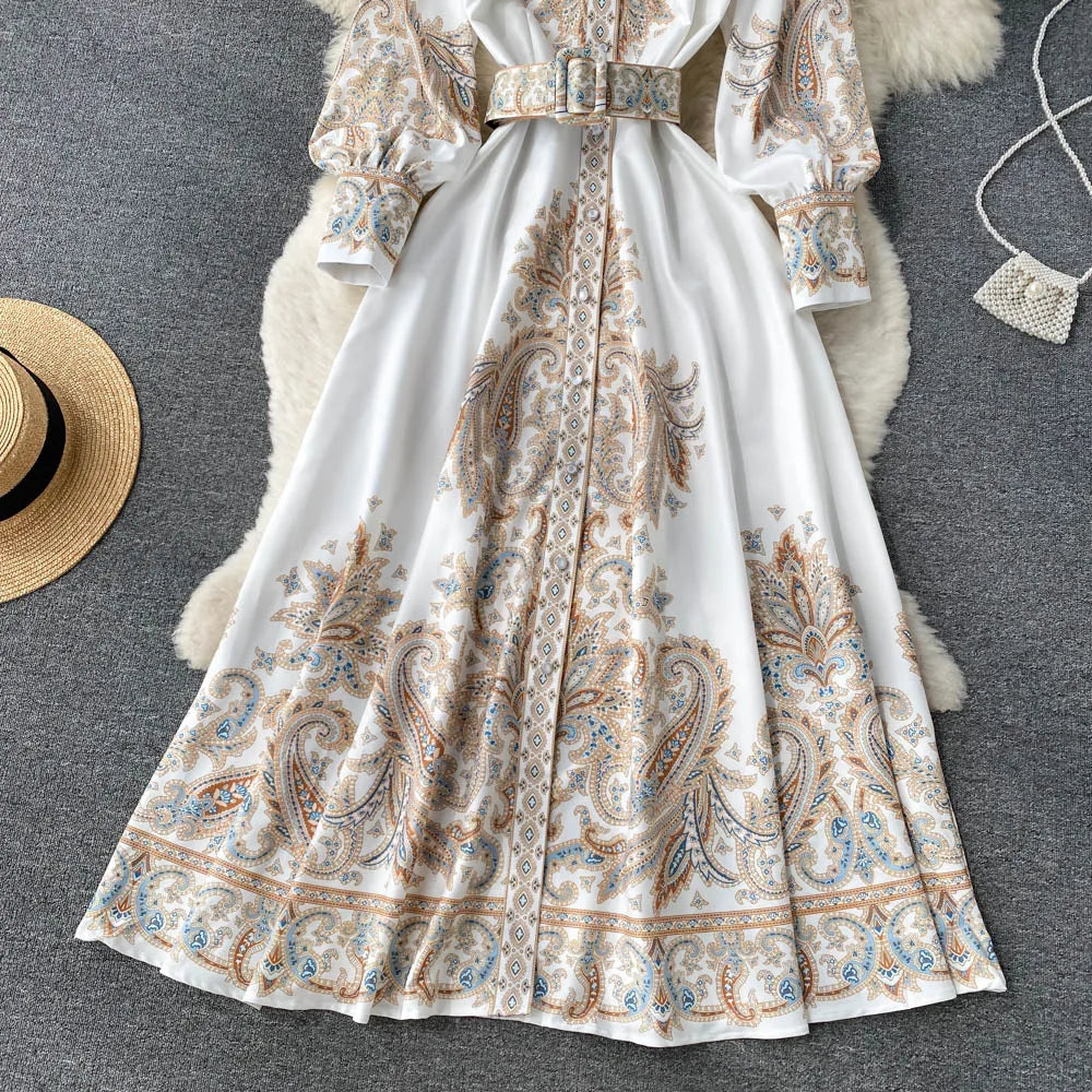 Floral Print A-Line Dress with Belted Waist