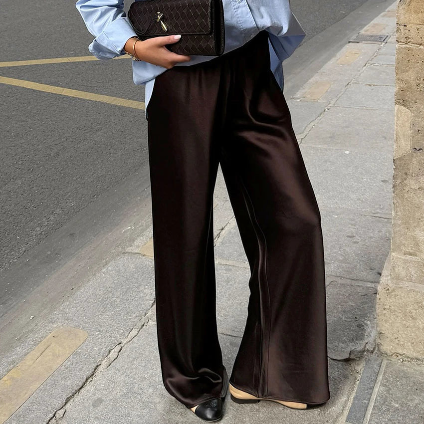 Satin Flare-Leg Trousers for Women