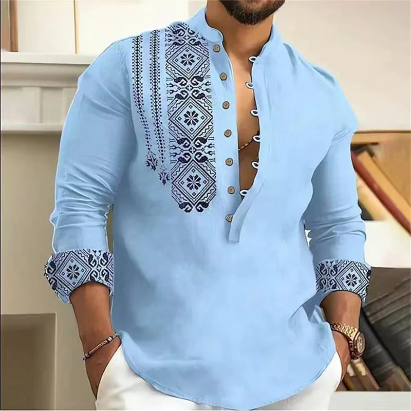 Linen Cardigan Button Slim-Fit Shirt for Men - gallery