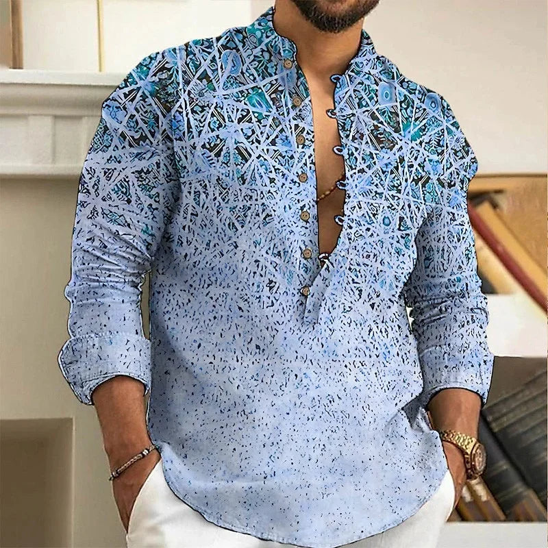 Linen Cardigan Button Slim-Fit Shirt for Men - gallery