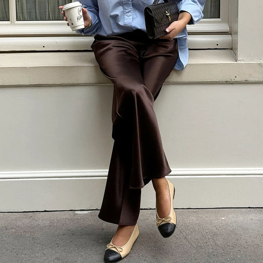 Satin Flare-Leg Trousers for Women - gallery