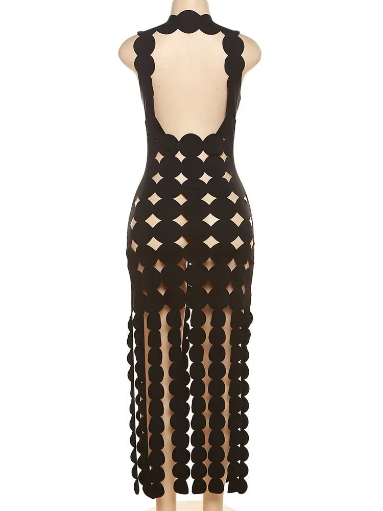 Shifa Square Neck Cut Out Tassel Resort Wear Dress for Women - gallery