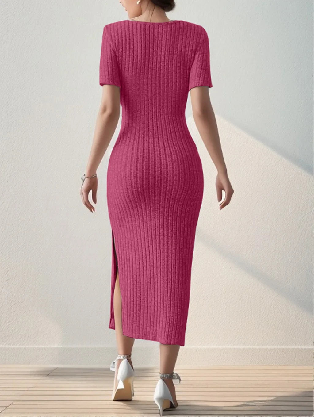 Summer Knitted Slit Dress for Women - gallery