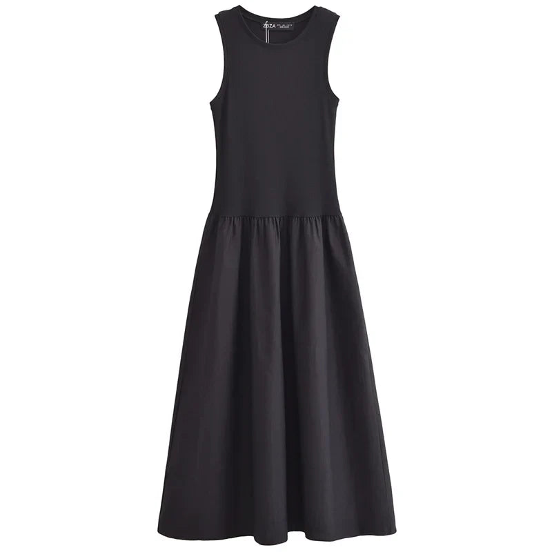 Minimalist Black Midi Dress for Women - Black