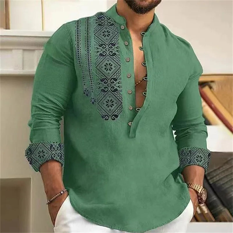 Linen Cardigan Button Slim-Fit Shirt for Men - gallery