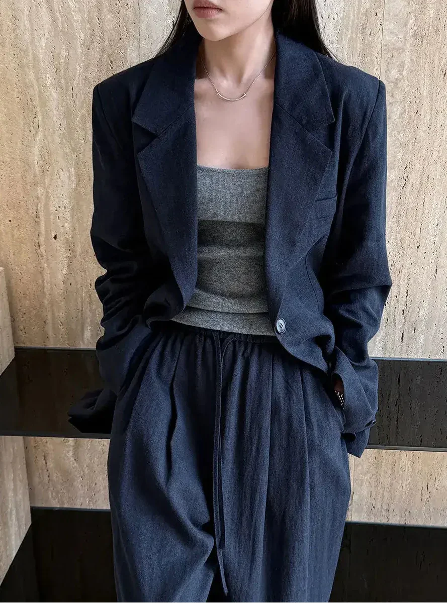 Premium Linen Blazer and Pants Set Trousers for Women - gallery