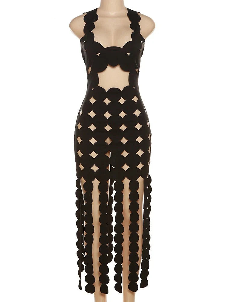 Shifa Square Neck Cut Out Tassel Resort Wear Dress for Women - gallery
