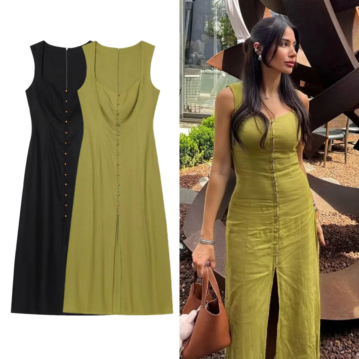 Square Neck Midi Dress for Women