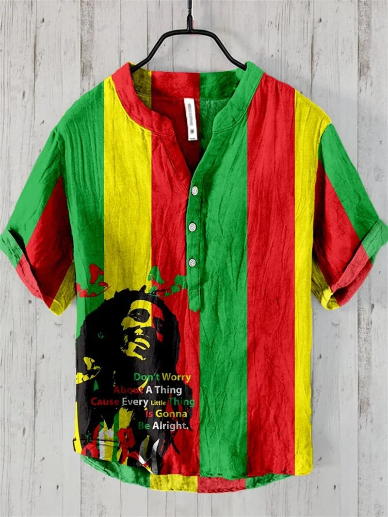 Rasta Stripe Bamboo Linen Shirt for Men - gallery