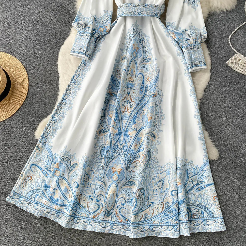 Floral Print A-Line Dress with Belted Waist