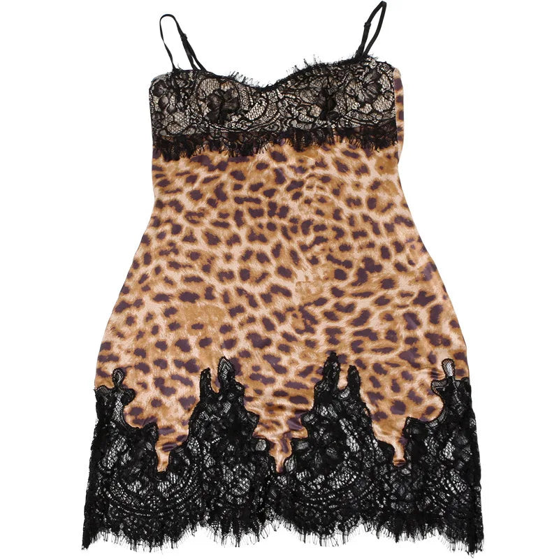 Patchwork Cami Leopard Lace Mini Dress Cami Top for Women - gallery