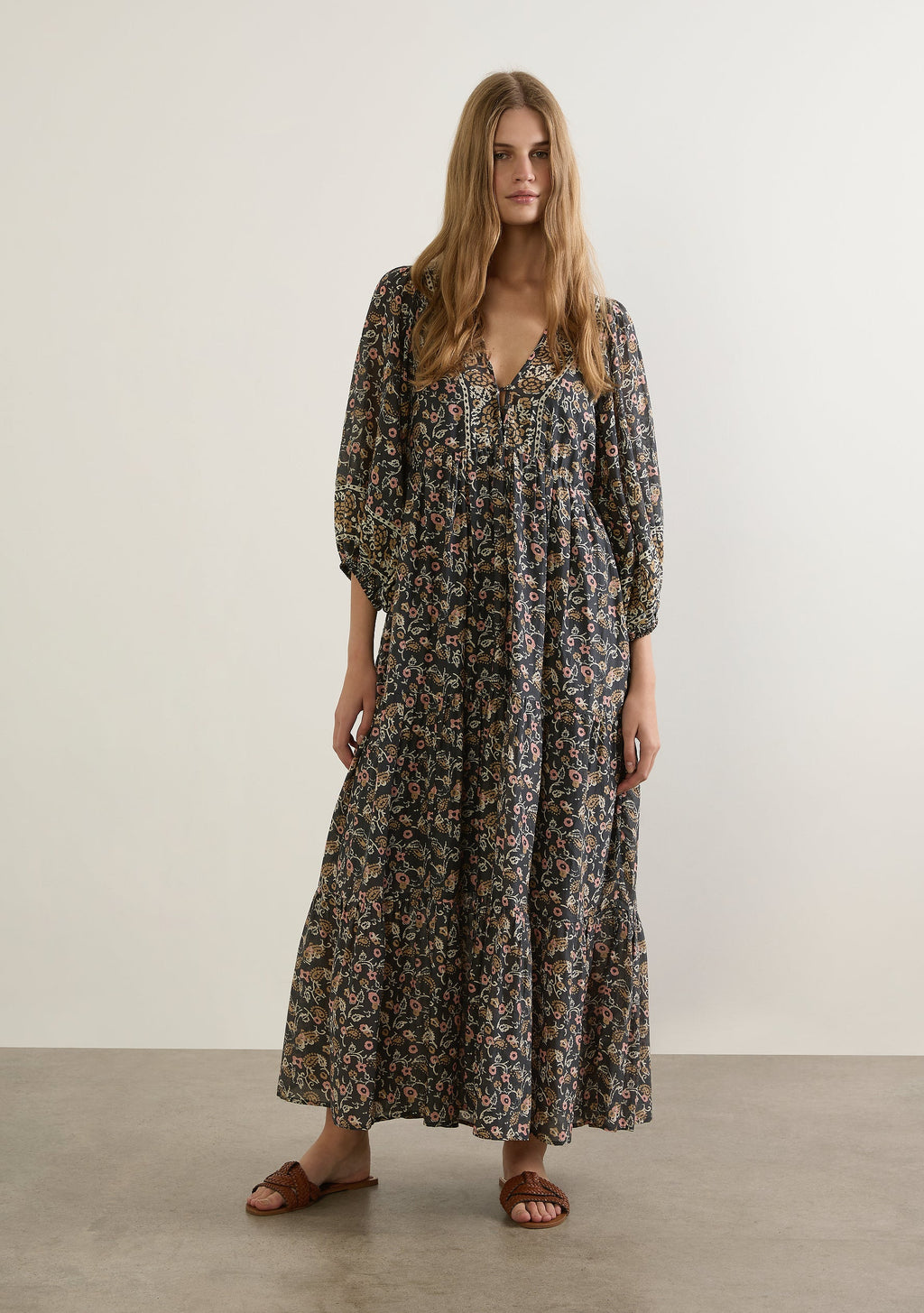 Valley Tiered Cotton Silk Voile Maxi Dress for Women