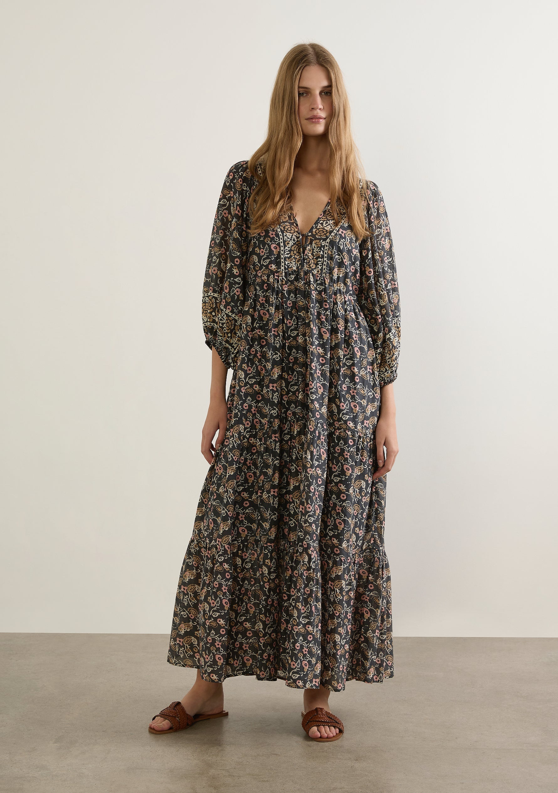 Valley Tiered Cotton Silk Voile Maxi Dress for Women