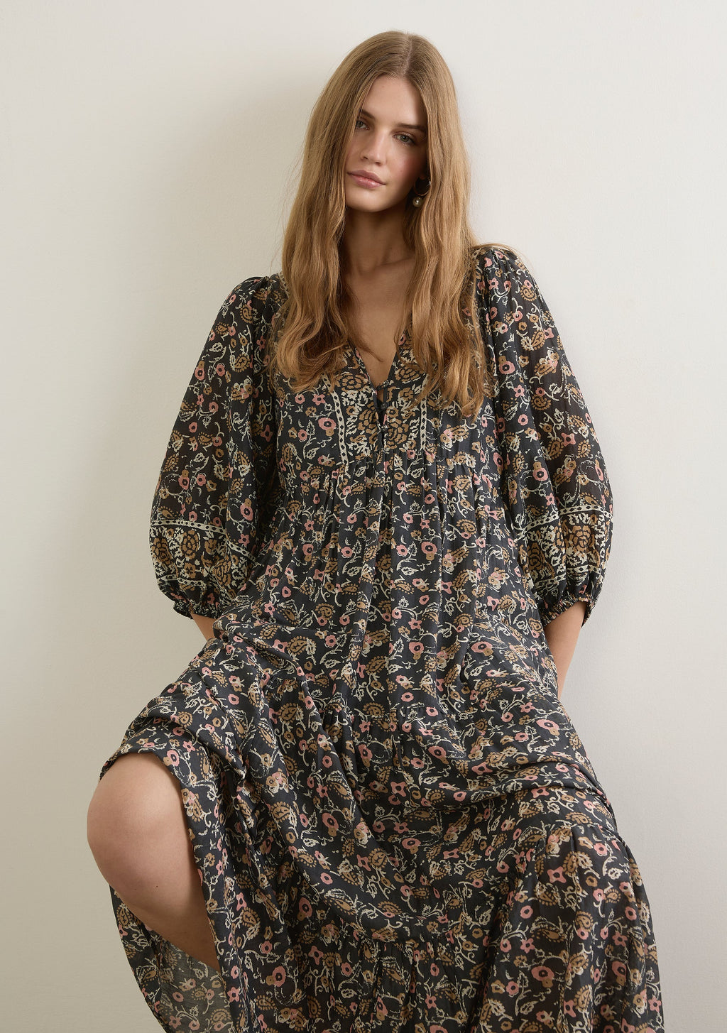 Valley Tiered Cotton Silk Voile Maxi Dress for Women - gallery
