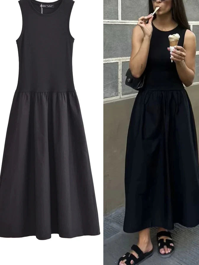 Minimalist Black Midi Dress for Women