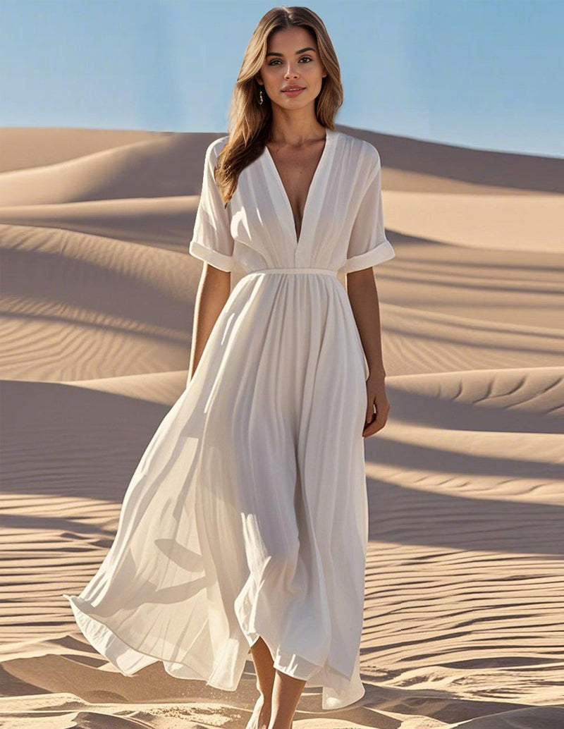 Elegant Flowy Cotton Midi Dress