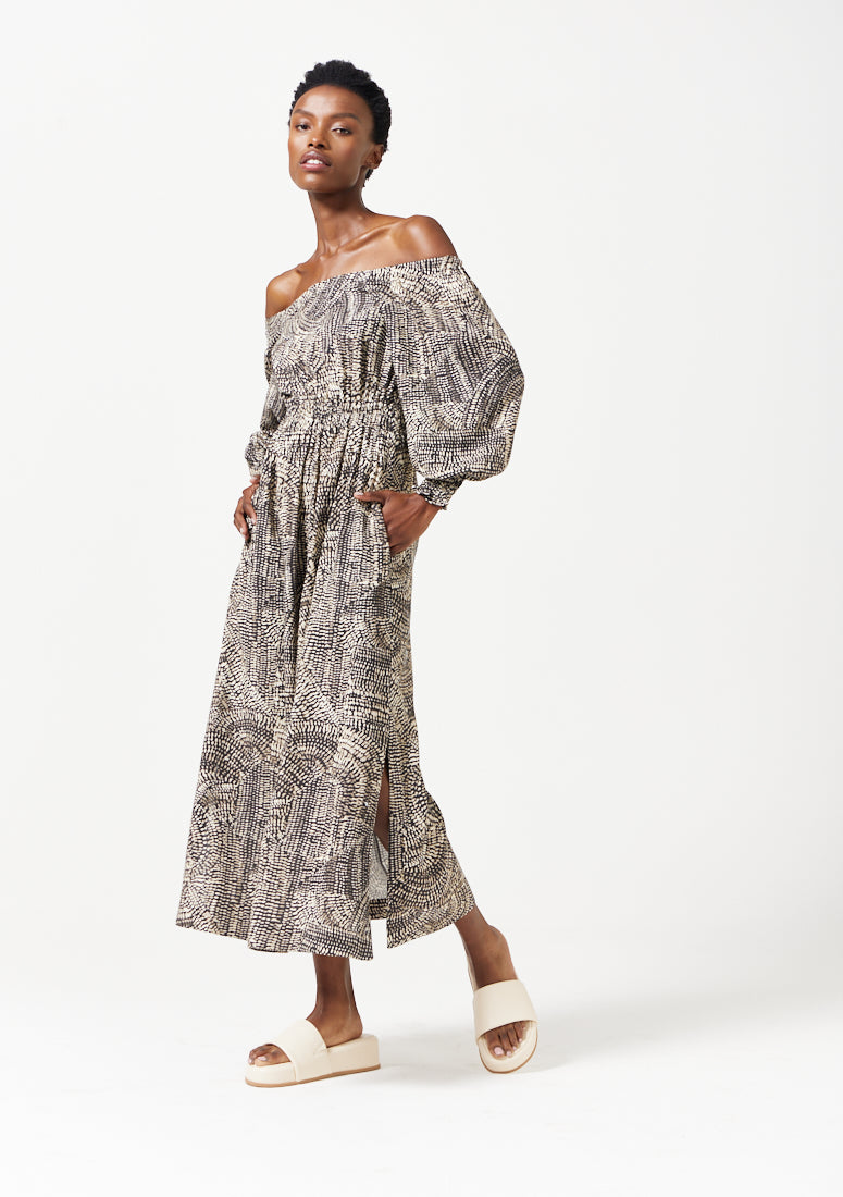 Ishana Bare Shoulder Linen Blend Dress for Women