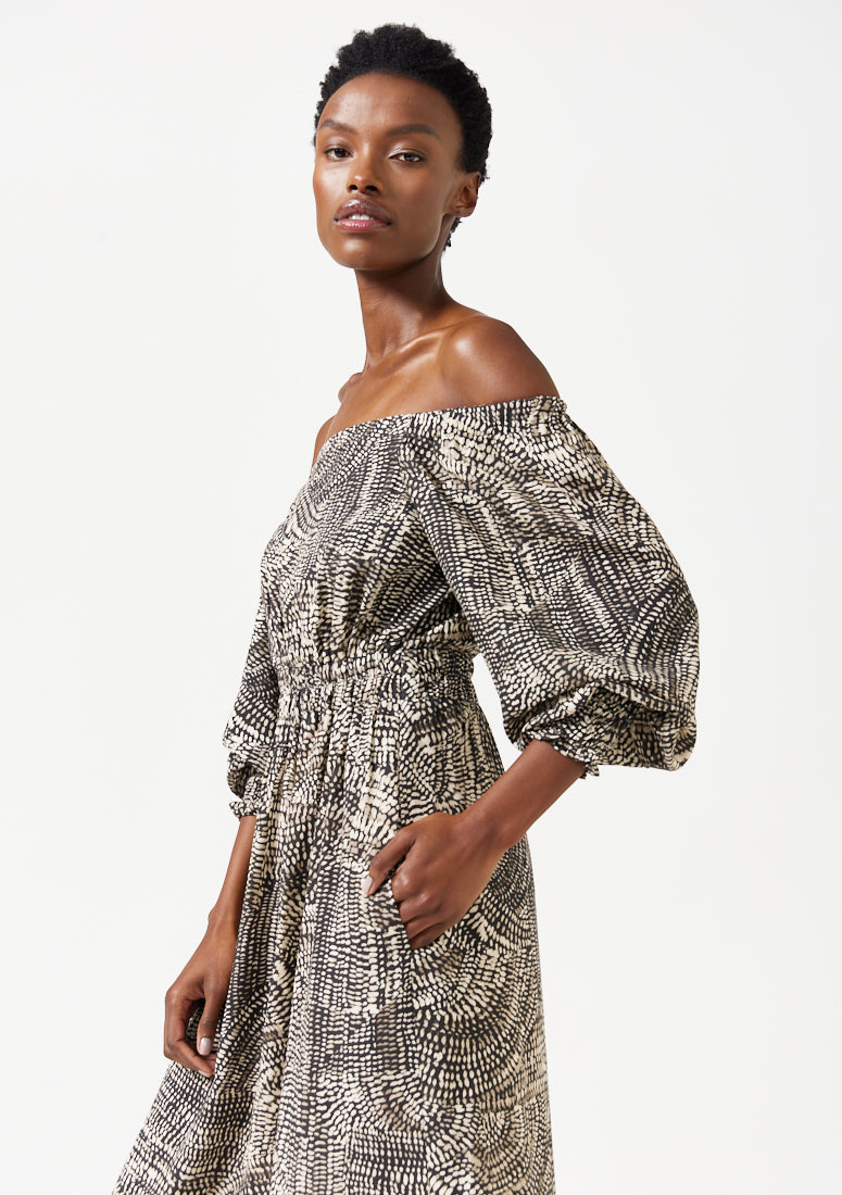 Ishana Bare Shoulder Linen Blend Dress for Women - gallery