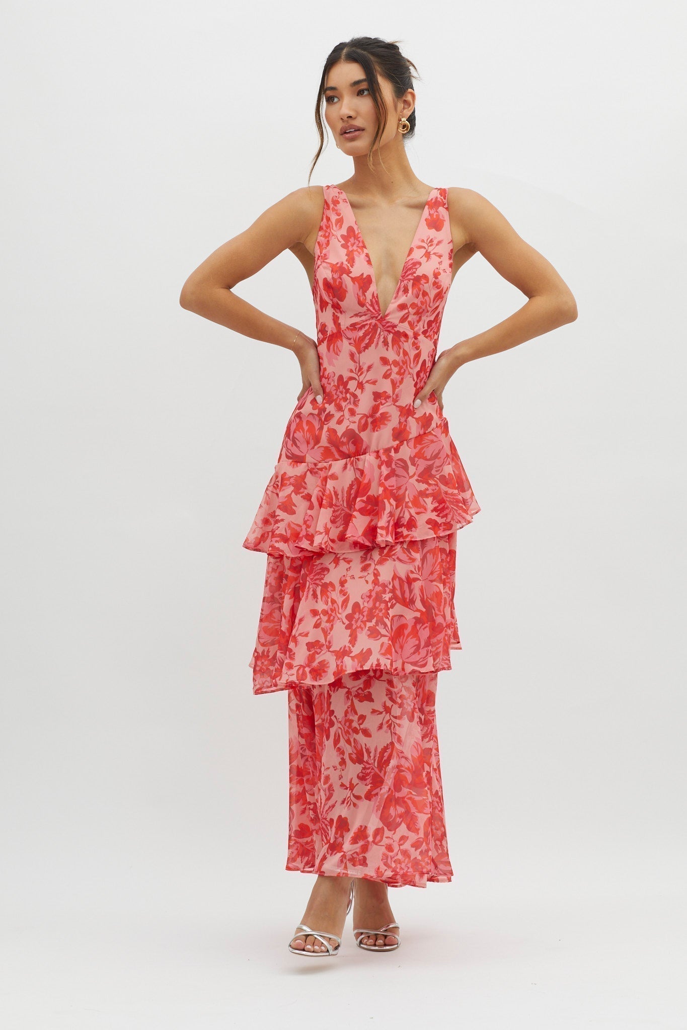 Floral Tiered Maxi Dress Deep V Neck Ruffle for Women - gallery