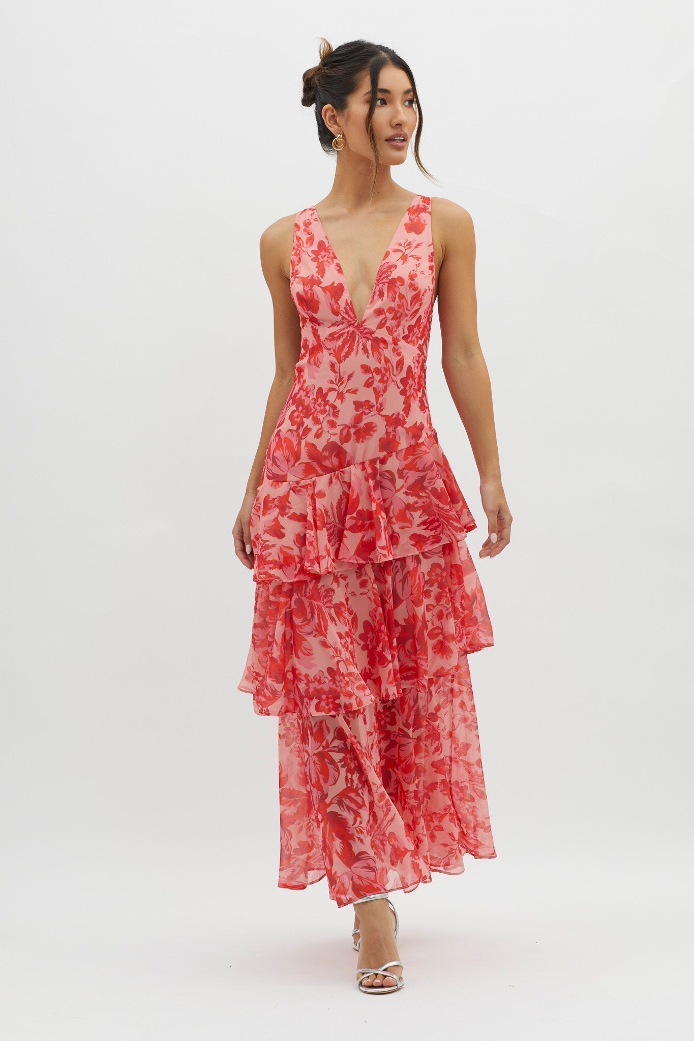 Floral Tiered Maxi Dress Deep V Neck Ruffle for Women - gallery