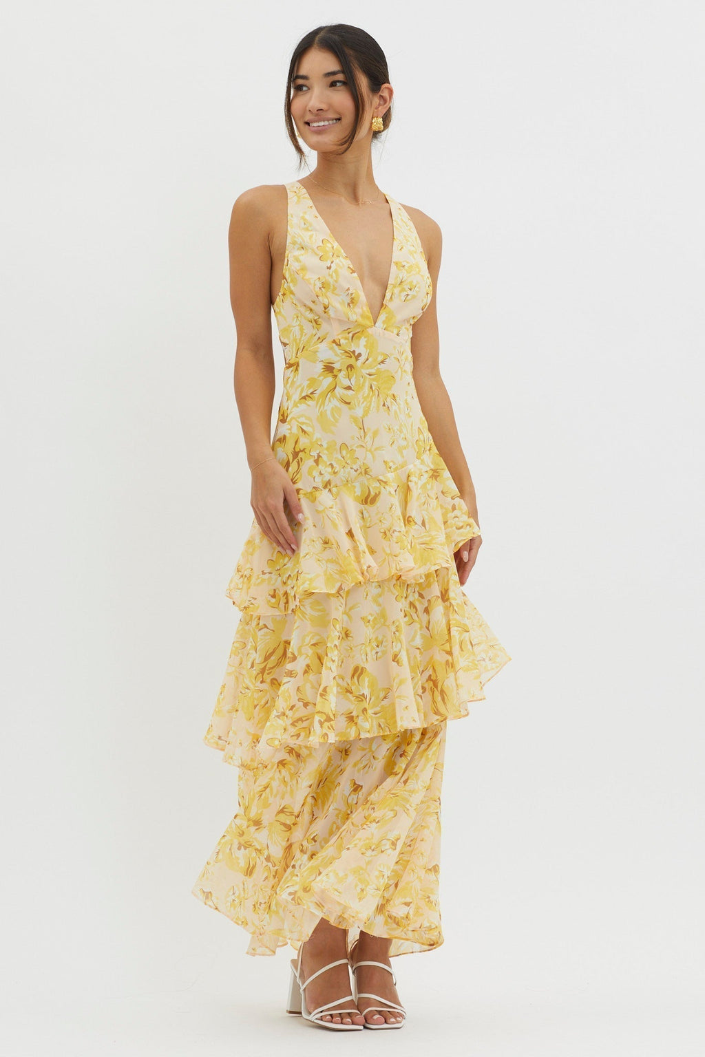 Floral Tiered Maxi Dress Deep V Neck Ruffle for Women - gallery