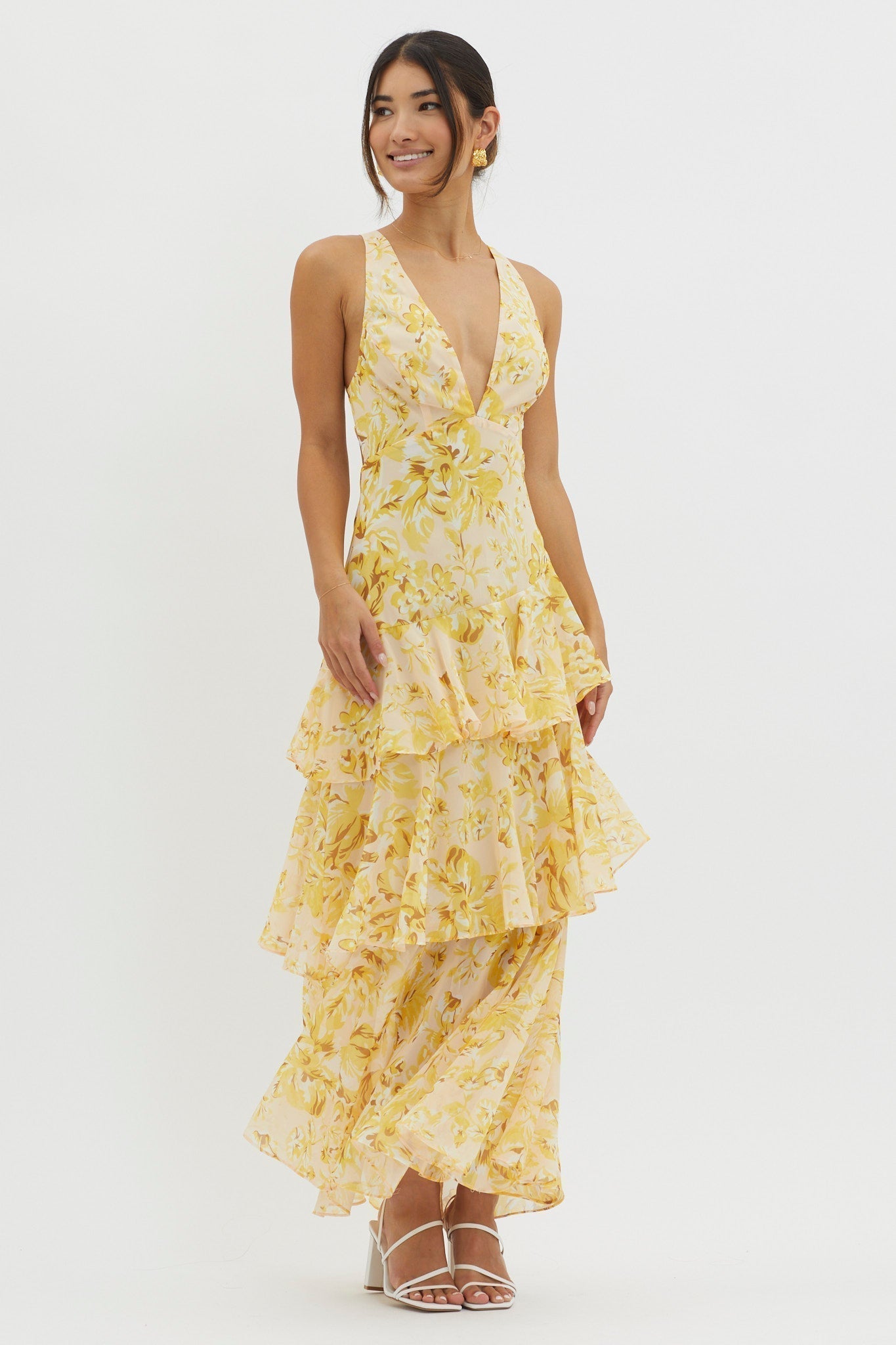 Floral Tiered Maxi Dress Deep V Neck Ruffle for Women - gallery