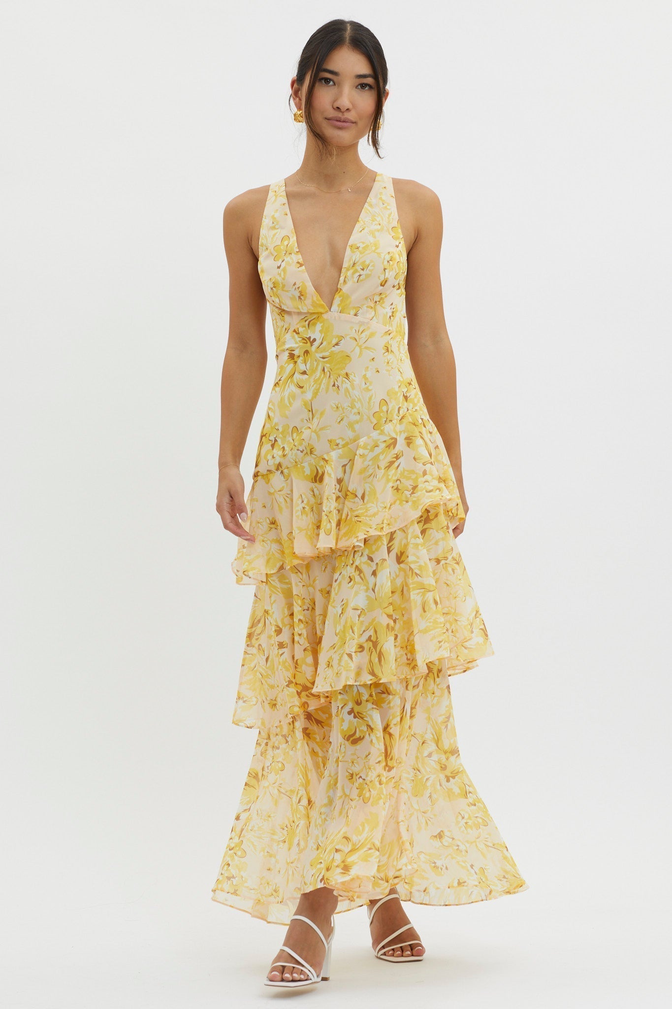 Floral Tiered Maxi Dress Deep V Neck Ruffle for Women - gallery