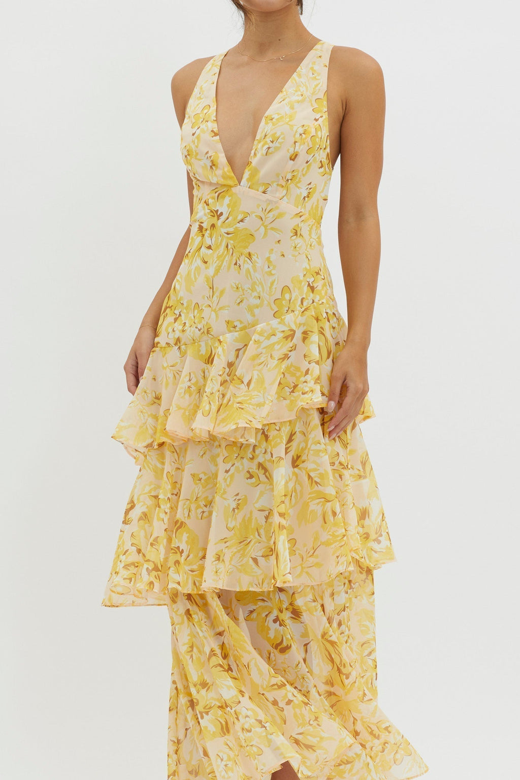 Floral Tiered Maxi Dress Deep V Neck Ruffle for Women - gallery