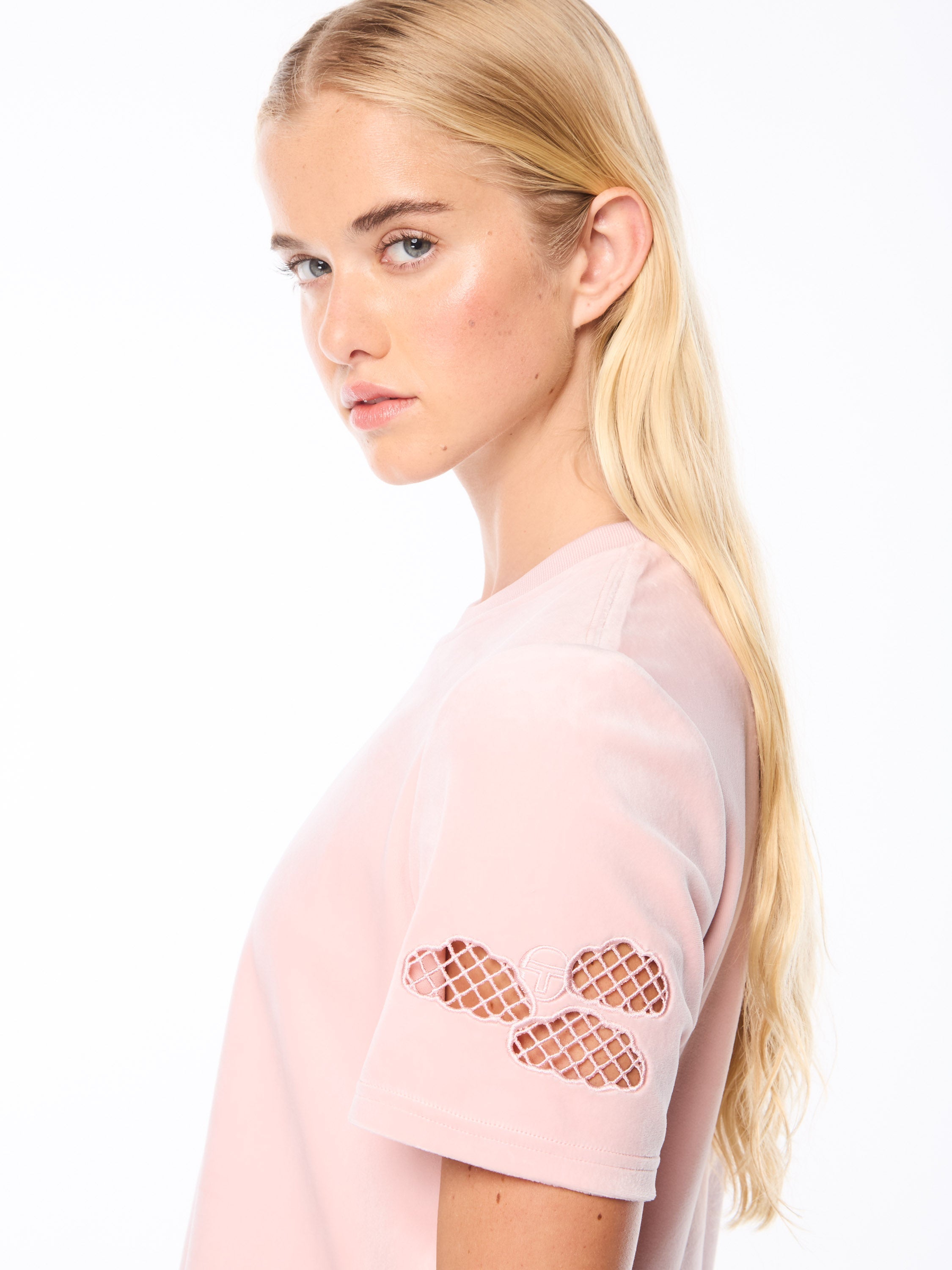 Velour Cropped T-Shirt for Women — Embroidered Sporty Style - gallery