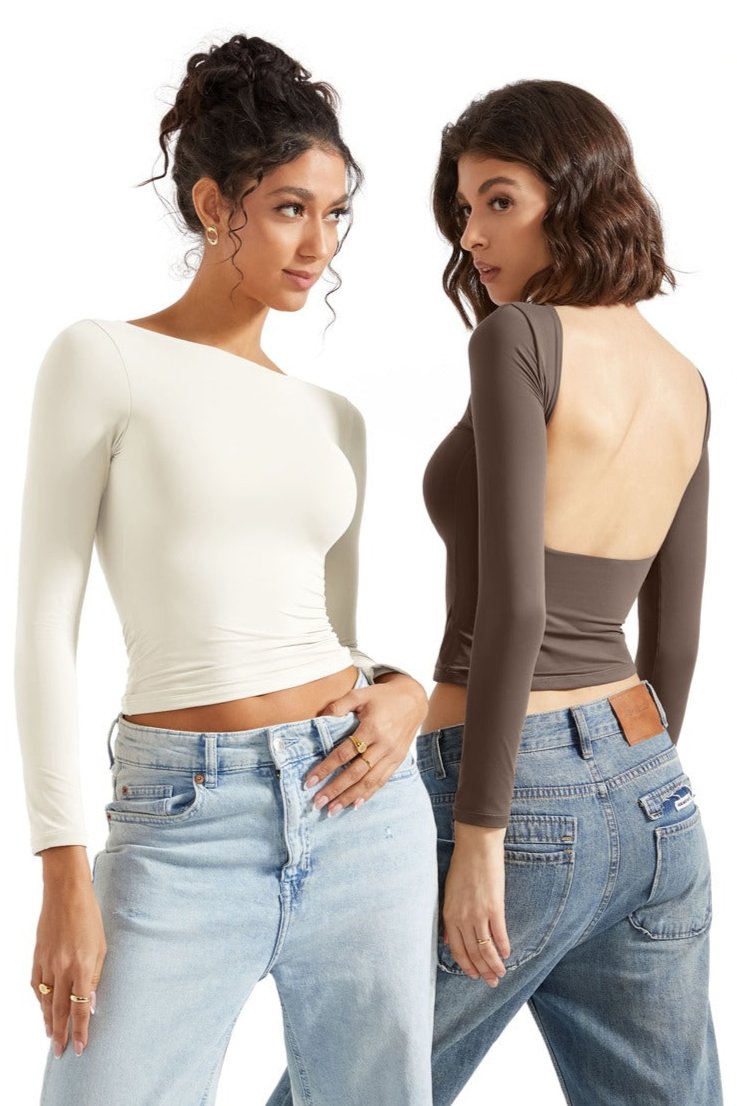 Buttery Soft Open-Back Long-Sleeve Shirt for Women
