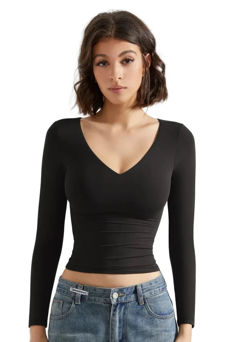 Buttery Soft V-Neck Long-Sleeve Shirt for Women