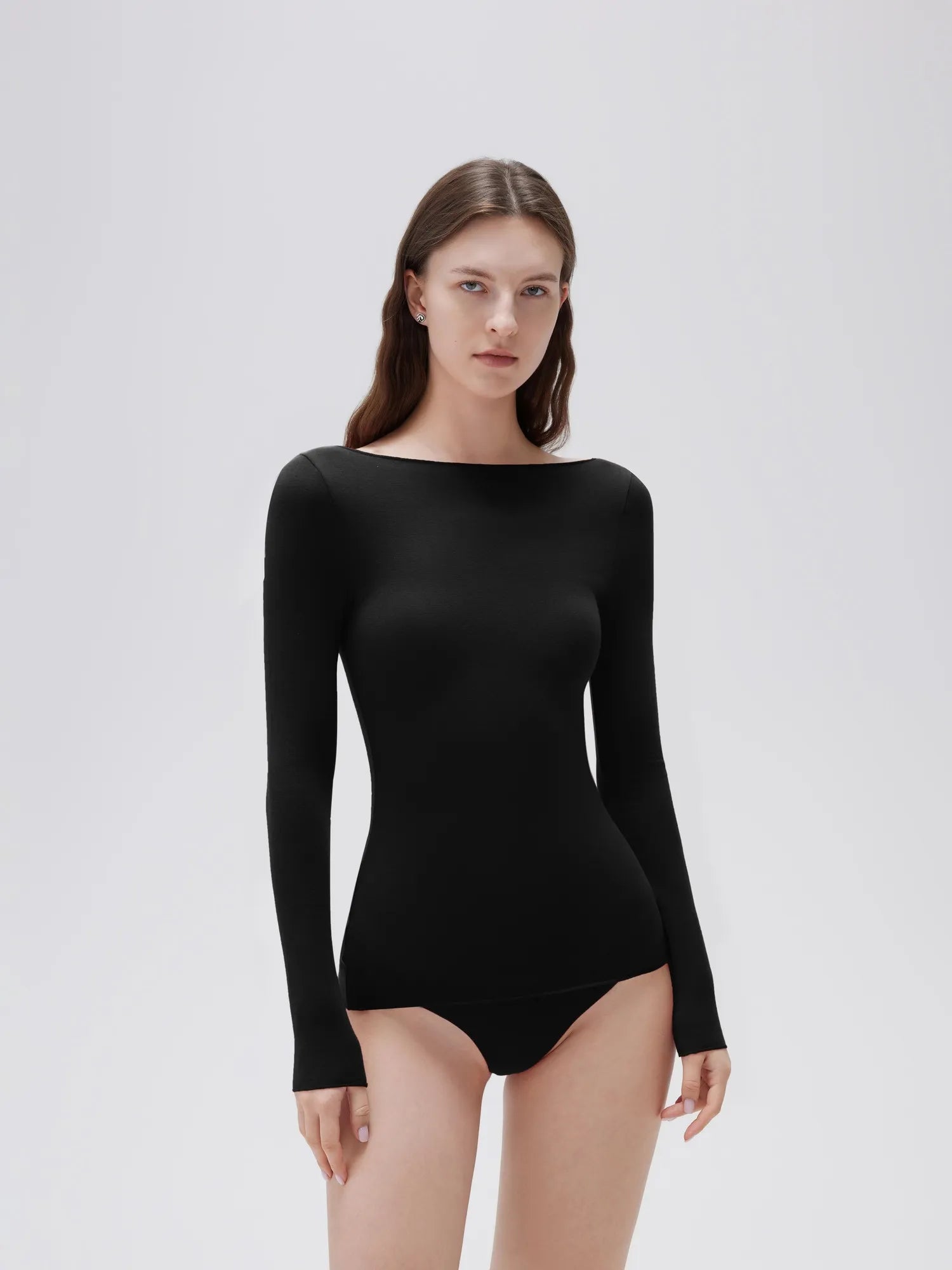 Cloud Cashmere Boat-Neck Long-Sleeve Shirt for Women - Black