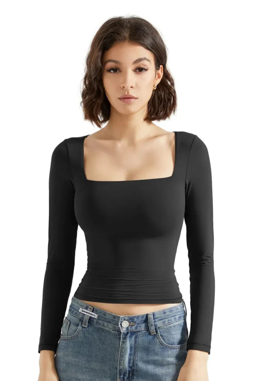 Buttery Soft Square-Neck Long-Sleeve Shirt for Women