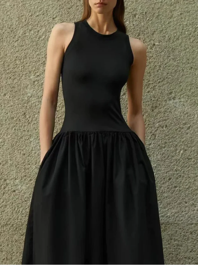 Minimalist Black Midi Dress for Women - gallery