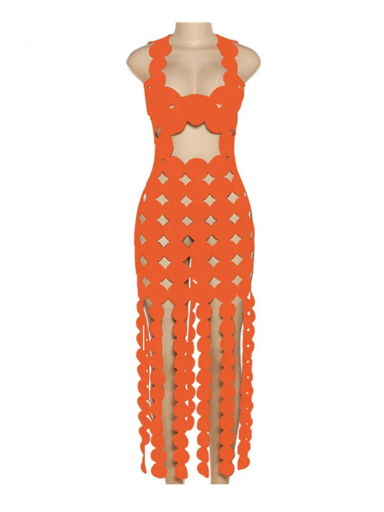 Shifa Square Neck Cut Out Tassel Resort Wear Dress for Women - gallery